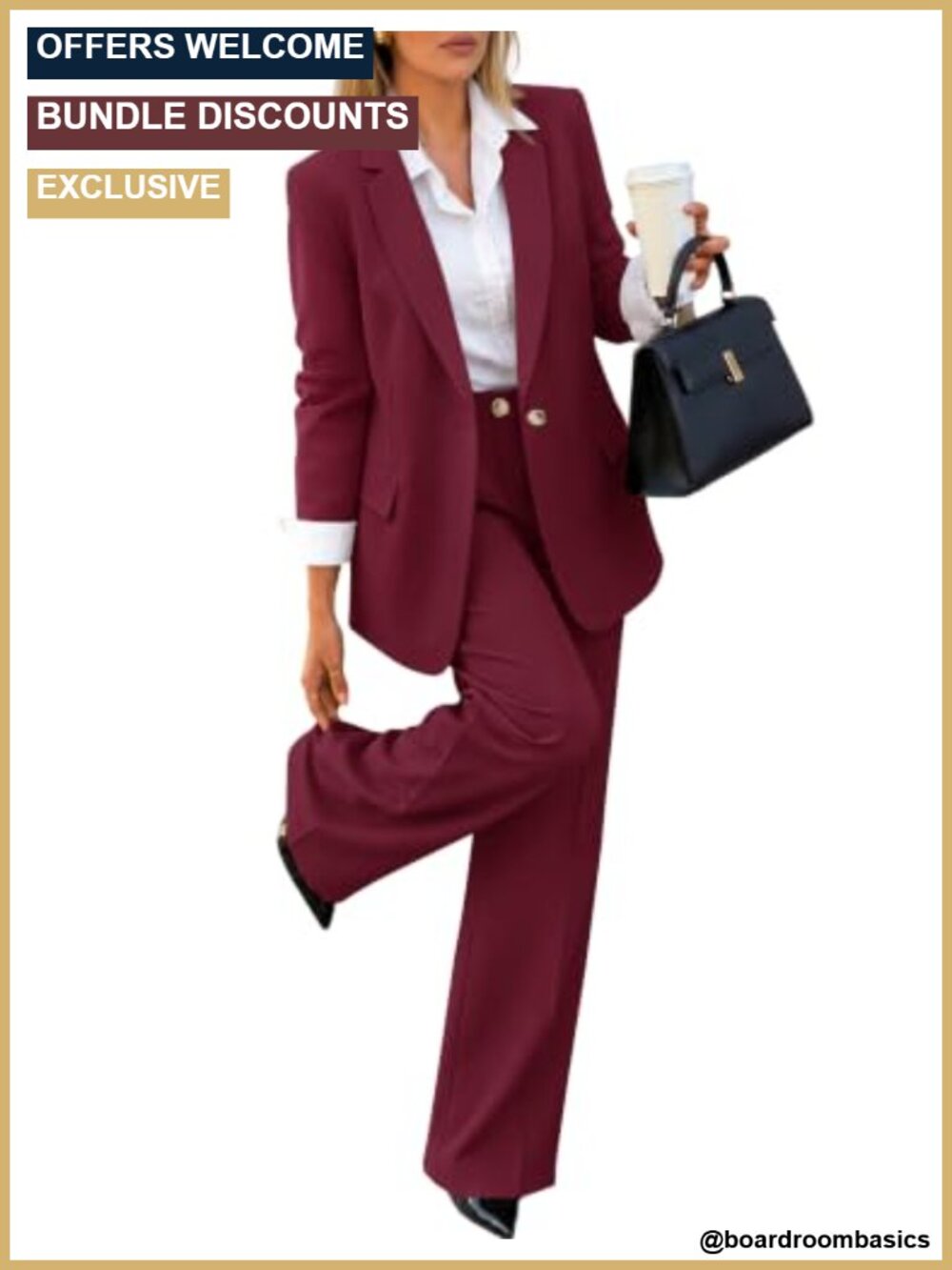2 Piece Blazer and Wide Leg Pants Suit Set Business Casual Work Outfit